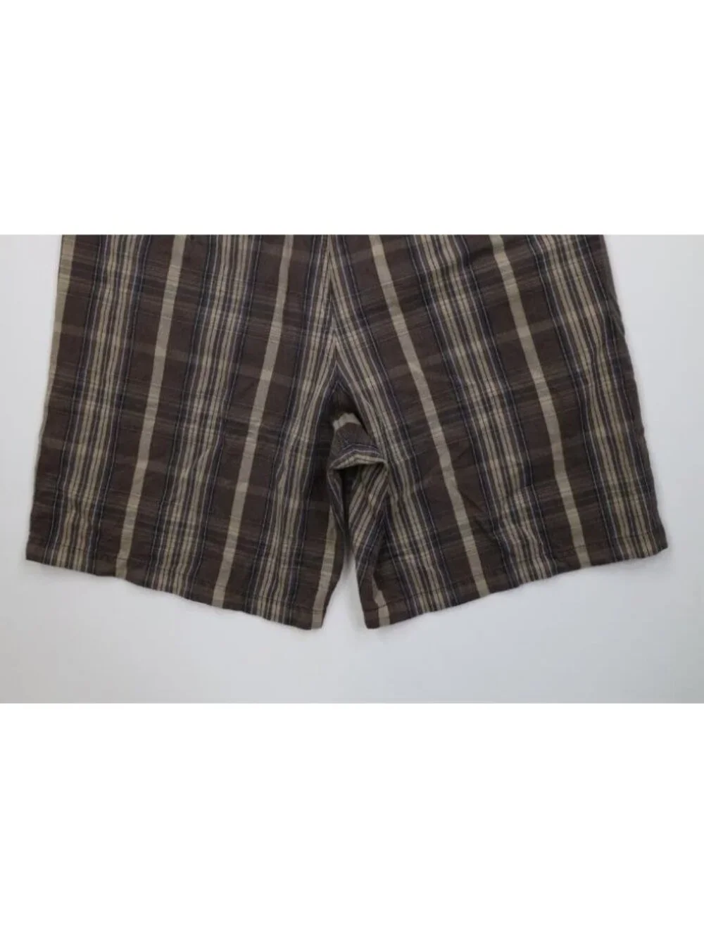 Vintage 90s Y2K J Crew Mens 36 Faded Button Fly Canvas Cotton Shorts Brown Plaid